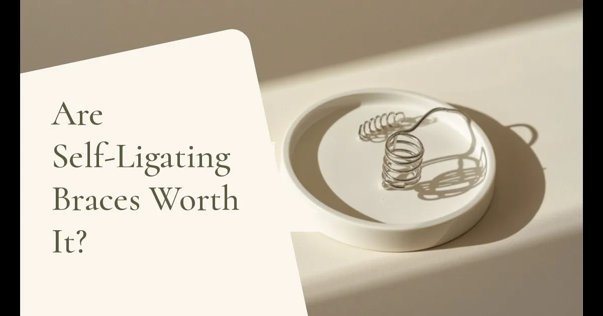Self-ligating brackets and orthodontic wire on a light surface — cover of the article 'Are Self-Ligating Braces Worth It?', from the dental office of Dr. Cléo Salustiano, a dentist in Mooca, São Paulo.