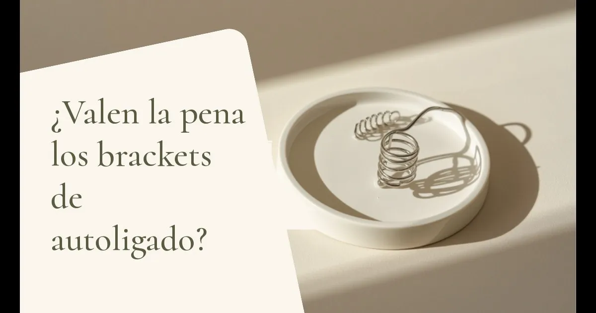 Brackets de autoligado y arco de ortodoncia sobre una superficie clara — portada del artículo '¿Valen la pena los brackets de autoligado?', del consultorio de la Dra. Cléo Salustiano, dentista en la Mooca, São Paulo.
