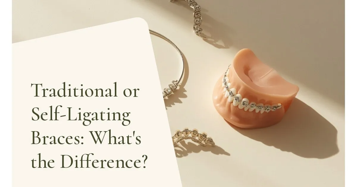 Orthodontic brackets and metal wire on a light surface — cover of the article 'Traditional or Self-Ligating Braces: What's the Difference?', from the dental office of Dr. Cléo Salustiano, a dentist in Mooca, São Paulo.