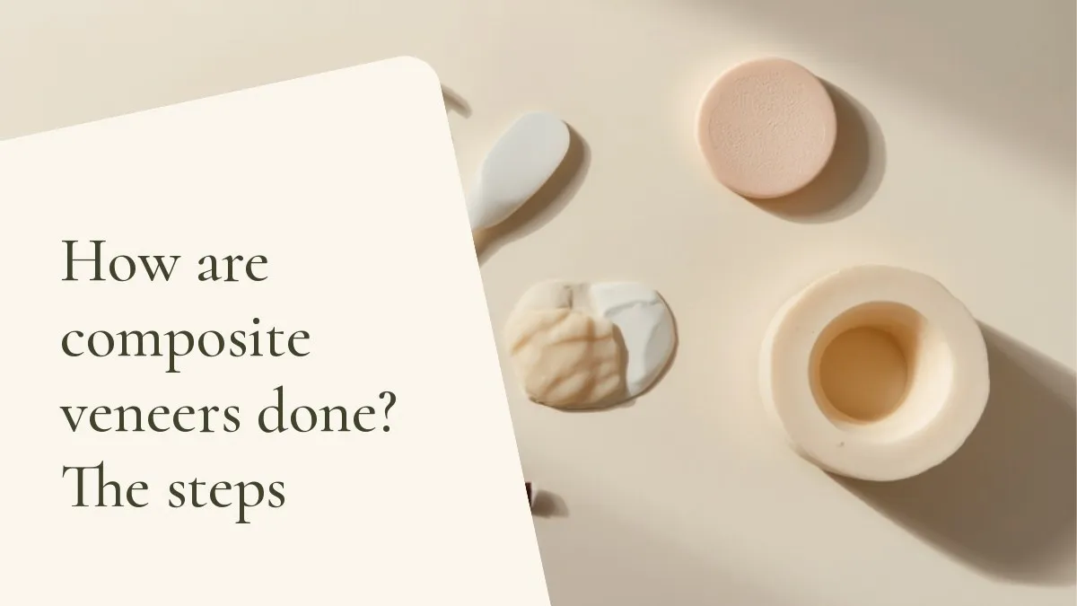Dental items related to the topic on a light surface — cover of the article 'How are composite veneers done? The steps', from the dental office of Dr. Cléo Salustiano, dentist in Mooca, São Paulo.