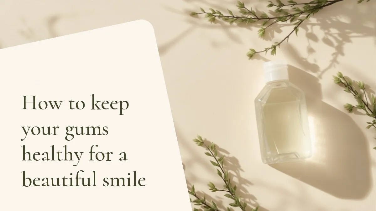 Dental items related to the topic on a light surface — cover of the article 'How to keep your gums healthy for a beautiful smile', from the dental office of Dr. Cléo Salustiano, dentist in Mooca, São Paulo.