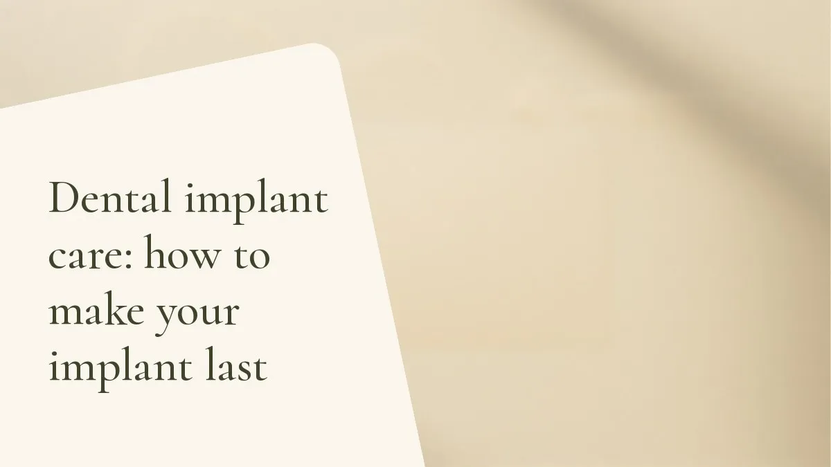 Dental objects related to the topic on a light surface — cover of the article 'Dental implant care: how to make your implant last', from the dental office of Dr. Cléo Salustiano, a dentist in Mooca, São Paulo.
