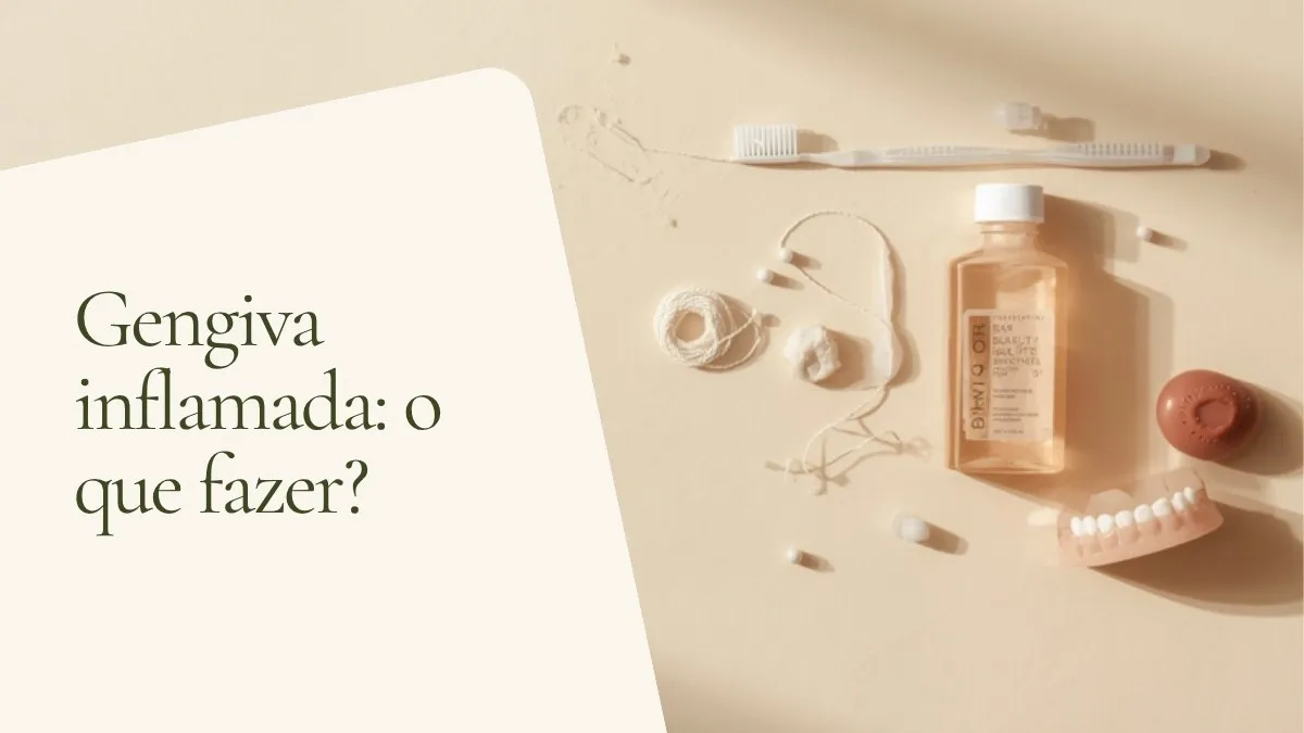 Objetos de odontologia relacionados ao tema sobre superfície clara — capa do artigo 'Gengiva inflamada: o que fazer?', do consultório da Dra. Cléo Salustiano, dentista na Mooca, São Paulo.