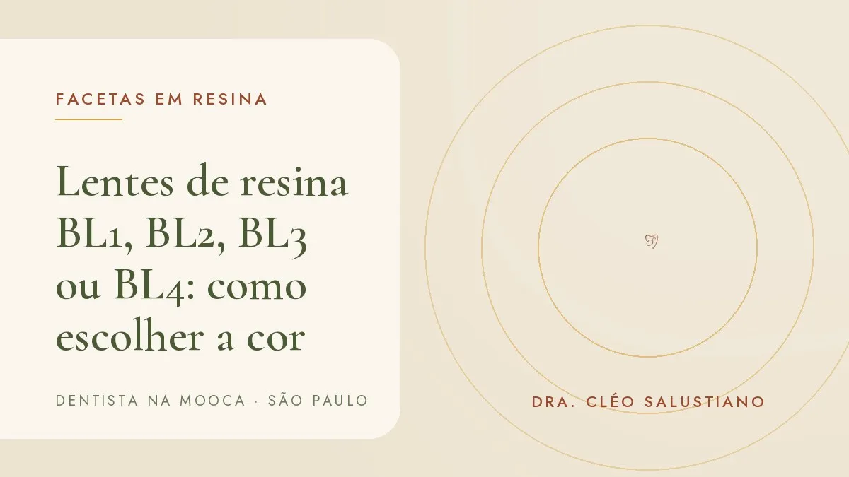 Capa do artigo 'Lentes de resina BL1, BL2, BL3 ou BL4: como escolher a cor', do consultório da Dra. Cléo Salustiano, dentista na Mooca, São Paulo.