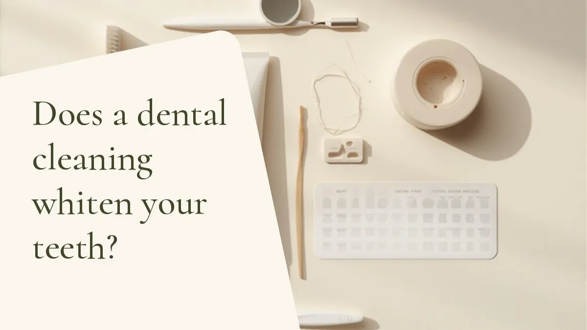 Dental instruments related to the topic on a light surface — cover of the article 'Does a dental cleaning whiten your teeth?', from the dental office of Dr. Cléo Salustiano, dentist in Mooca, São Paulo.
