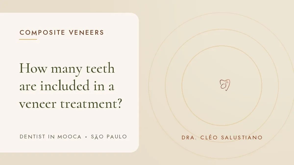 Cosmetic dentistry items on a light surface — cover of the article 'How many teeth are included in a veneer treatment?', from the dental office of Dr. Cléo Salustiano, dentist in Mooca, São Paulo.