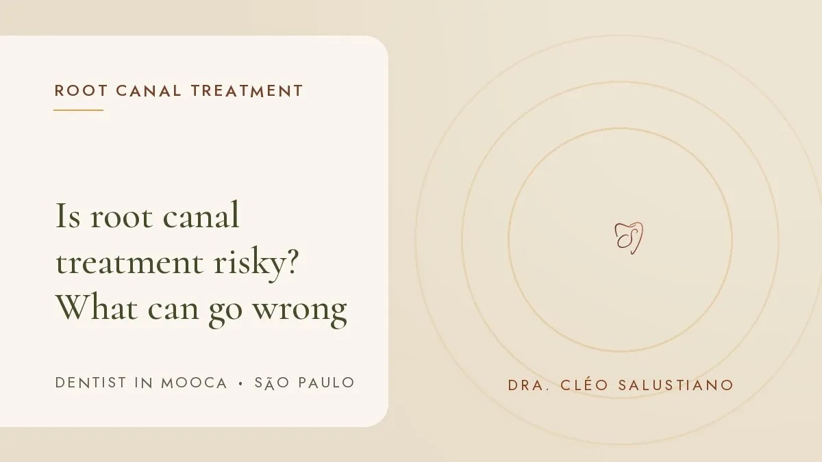 Dental items on a light surface — cover of the article 'Is root canal treatment risky?', from the dental office of Dr. Cléo Salustiano, dentist in Mooca, São Paulo.