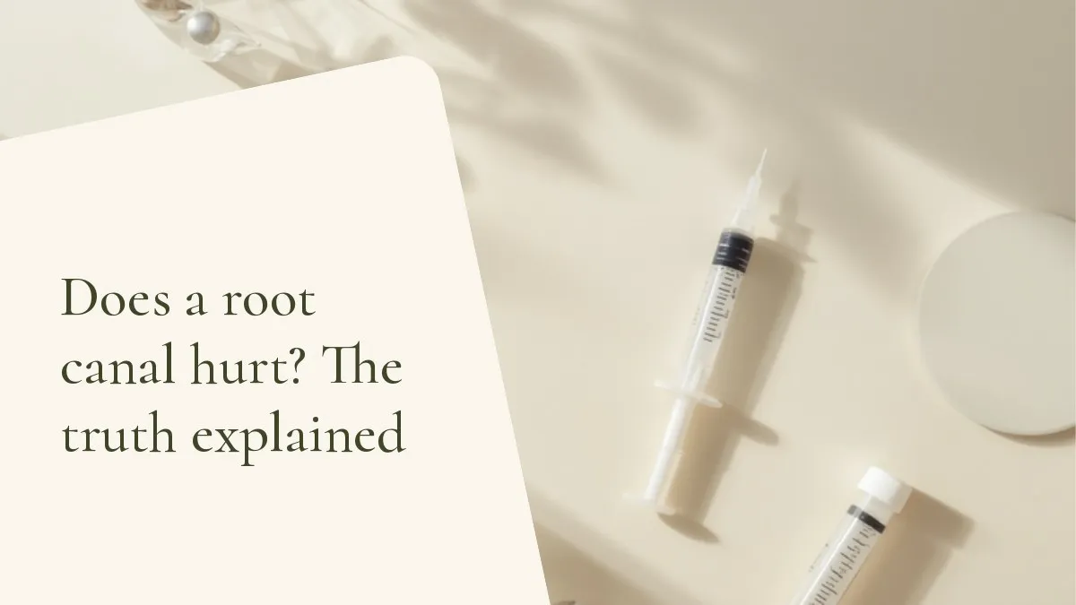 Dental items related to the topic on a light surface — cover of the article 'Does a root canal hurt? The truth explained', from the dental office of Dr. Cléo Salustiano, dentist in Mooca, São Paulo.