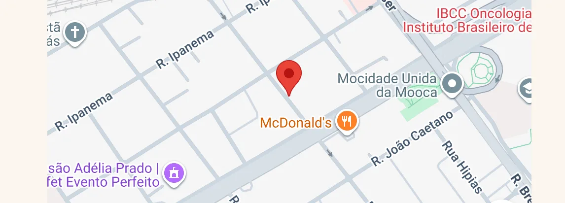 Mapa da localização da clínica na Rua Hipódromo, 1141 — Mooca, São Paulo